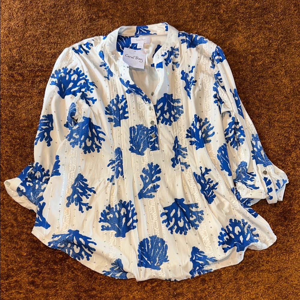 Coral Bay Oceanic Blue and White Blouse